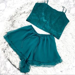 Victoria's Secret Teal Lace Crop Cami & Chiffon Shorts Set